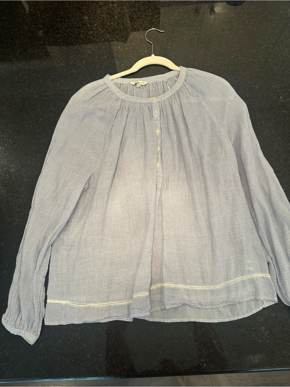 Lucky Brand Women’s Blue White Striped Seersucker Button Front Blouse Size XL
